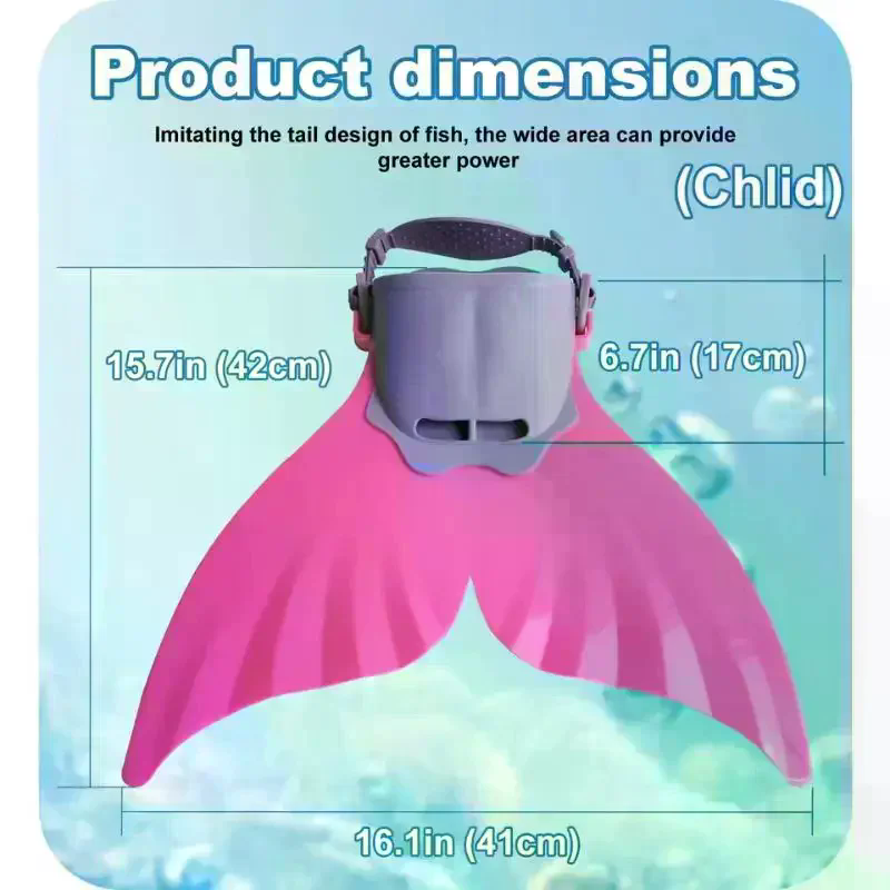 Swim Fins - マーメイドシリコンフィン 水泳トレーニング＆ビーチ用、ソフトボディハードフィン、3つの滑り止めグリップ付き、子供用写真コスプレギア、調整可能
