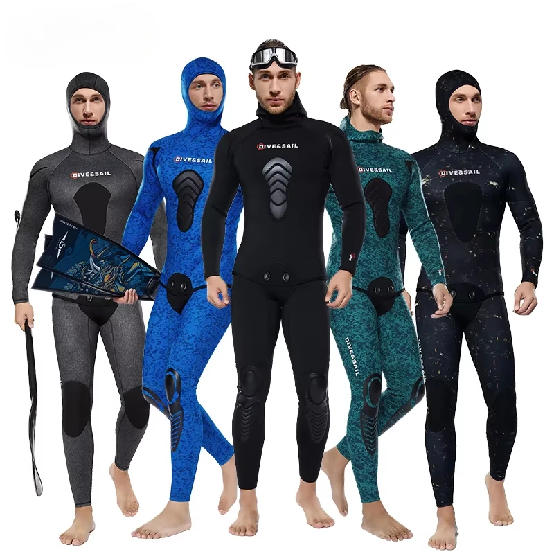 Wetsuit Men - 5mmネオプレン製ツーピースオープンセル防水ウェットスーツ（男性用）、ダイビング、セーリング、スピアフィッシングに最適