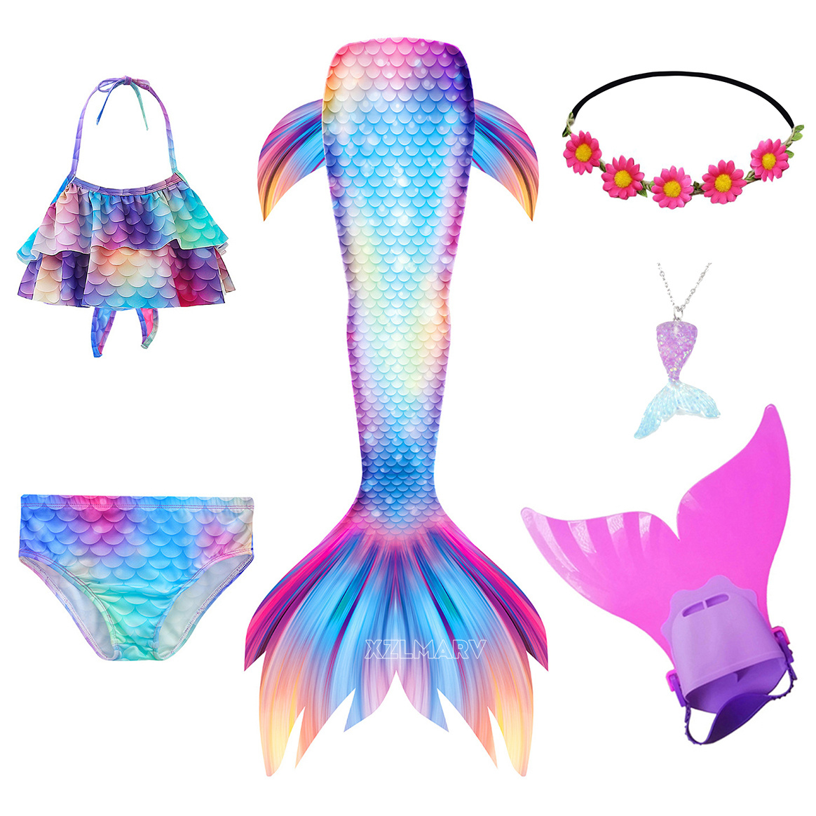 6 ピース/セットアリエル女の子水泳マーメイドテールモノフィ - Swim Fins のレビューと価格