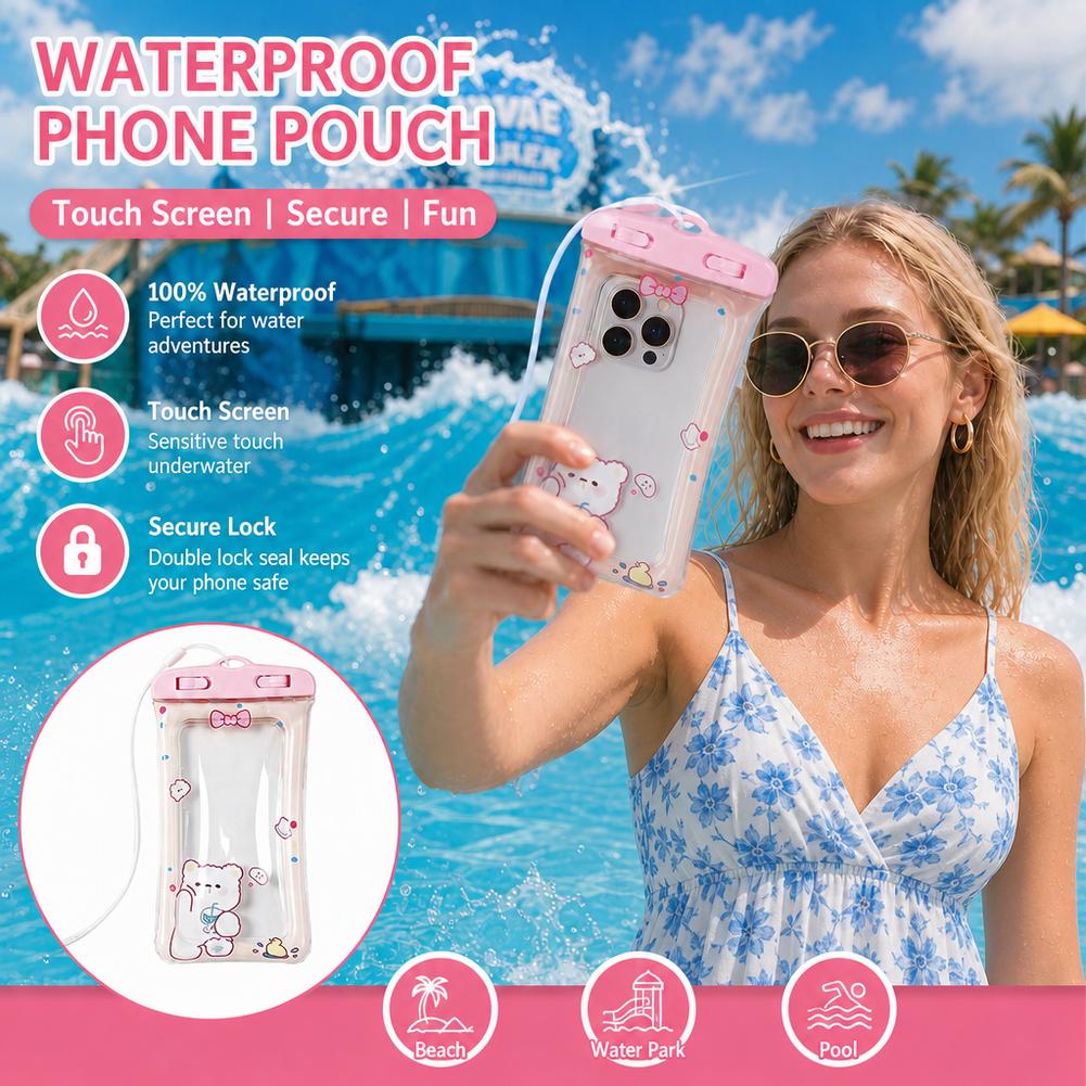 かわいいクマ防水電話ケース透明水中ドライバッグタッチスクリー - Dry Bag Waterproof のレビューと価格