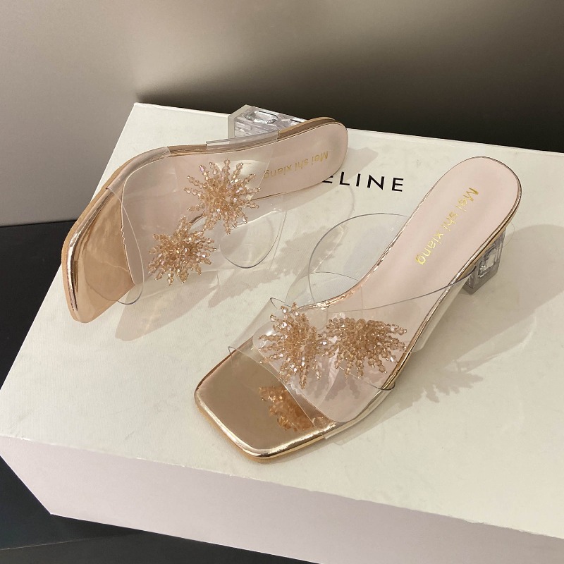 新しい女性ハイヒールウォーターダイヤモンドフラワーサンダル透 - Water Shoes のレビューと価格
